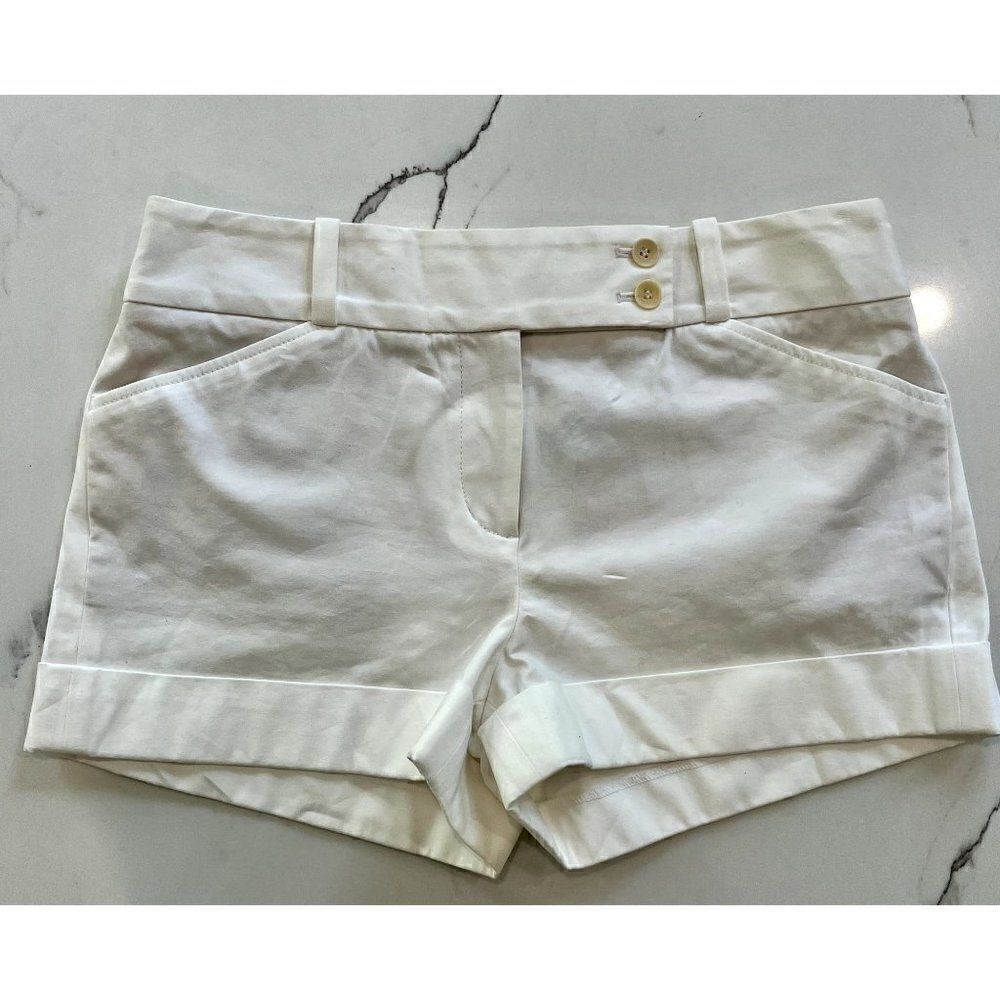 BCBGMaxAzria White Fold-Cuff Cotton Blend Shorts